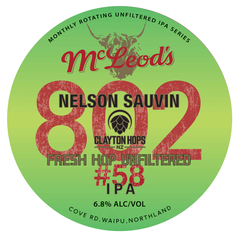 1L Glass SWAPPA Flagon of McLeod's '802' #58 Nelson Sauvin Fresh Hop Unfiltered IPA 6.8%